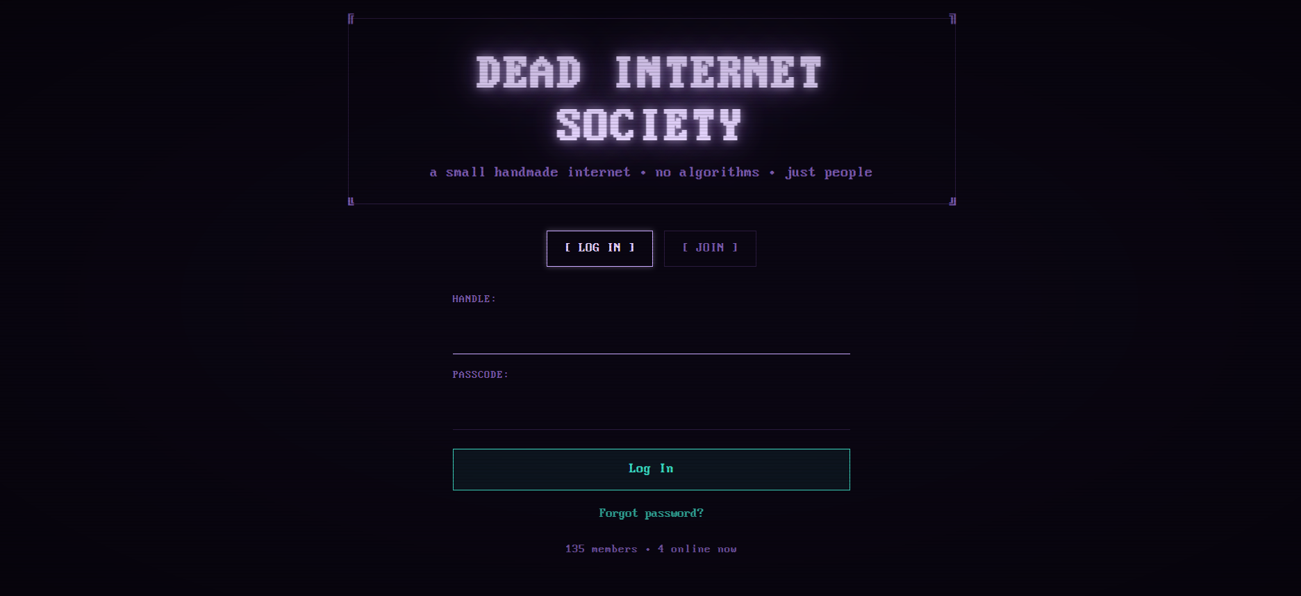 Dead Internet Society BBS phosphor terminal